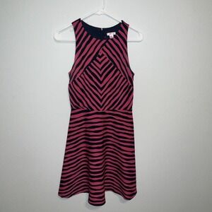 Xhilaration Womens Dress‎ M Pink Black Zebra Stripe Sleeveless Round Neckline